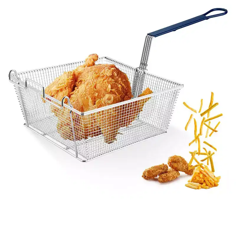 WeChef Commercial Deep Fryer Basket Large Capacity Heavy Duty Construction Fryer Basket with Non-slip Handle for Restaurant Kitchen