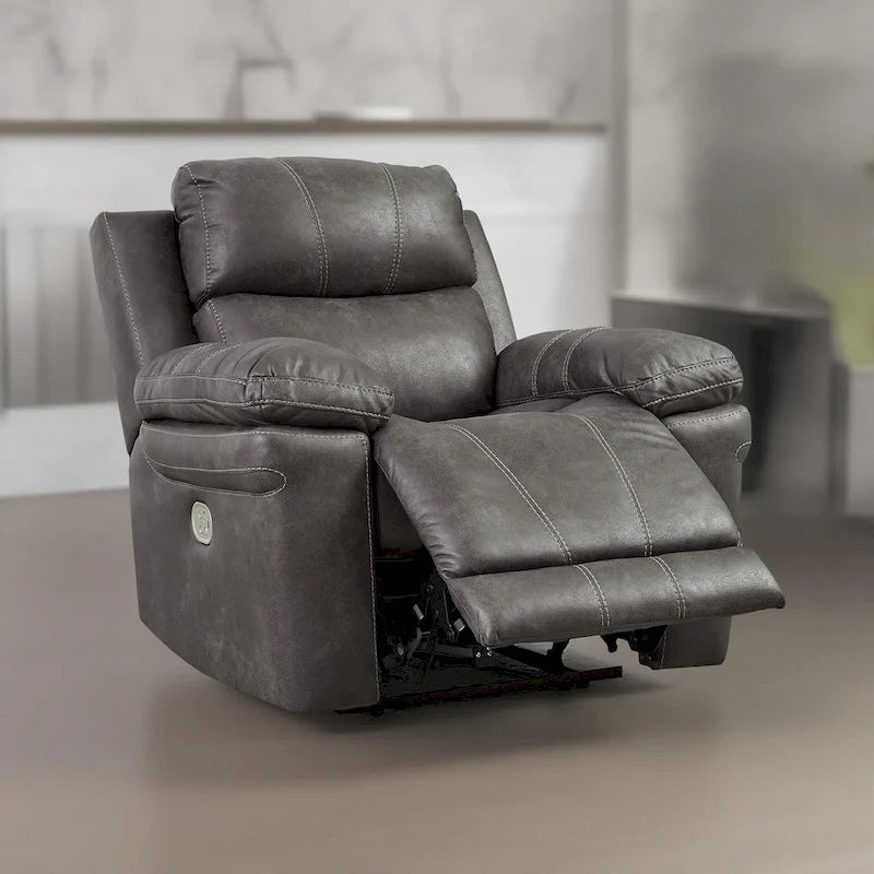 Dual Power Recliner Chair with Adjustable Headrest, Gray Faux Leather