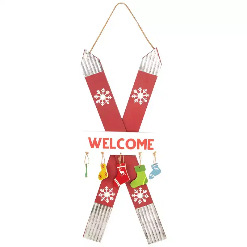 Northlight Wooden Welcome Skis with Christmas Stockings Hanging Decoration - 23.5