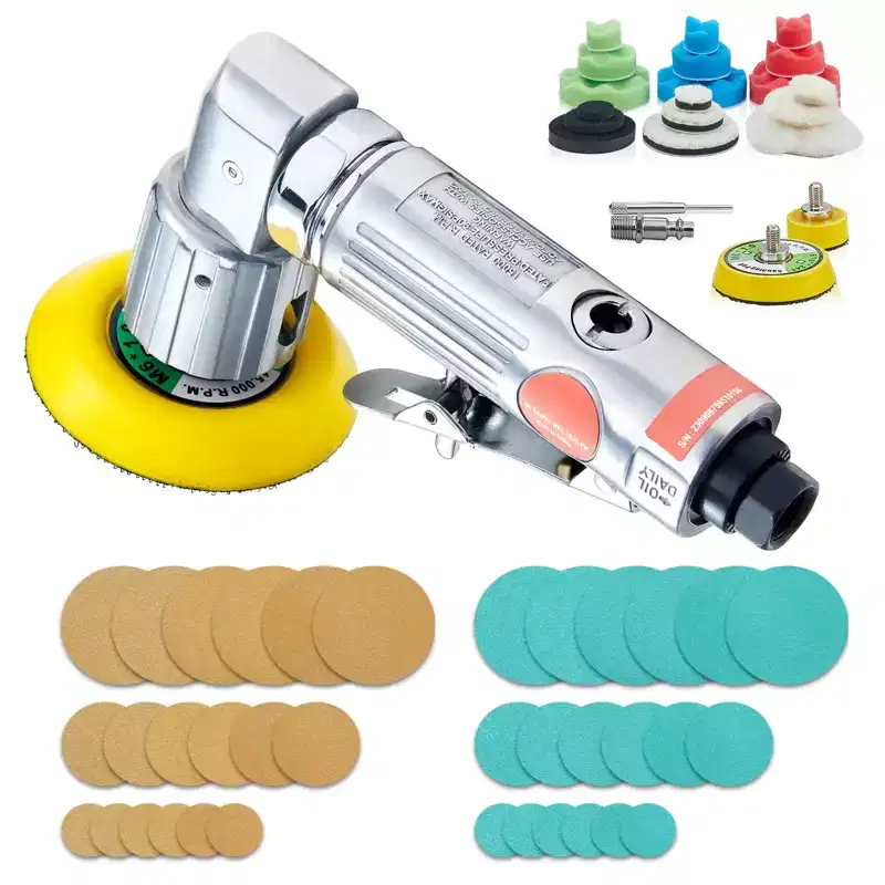 VEVOR 1/2/3 Inch Random Orbital Air Sander, High-Speed 15000RPM Mini Pneumatic Sander for Auto Body Work, 58PCS Air Powered Sander Kit, Silver