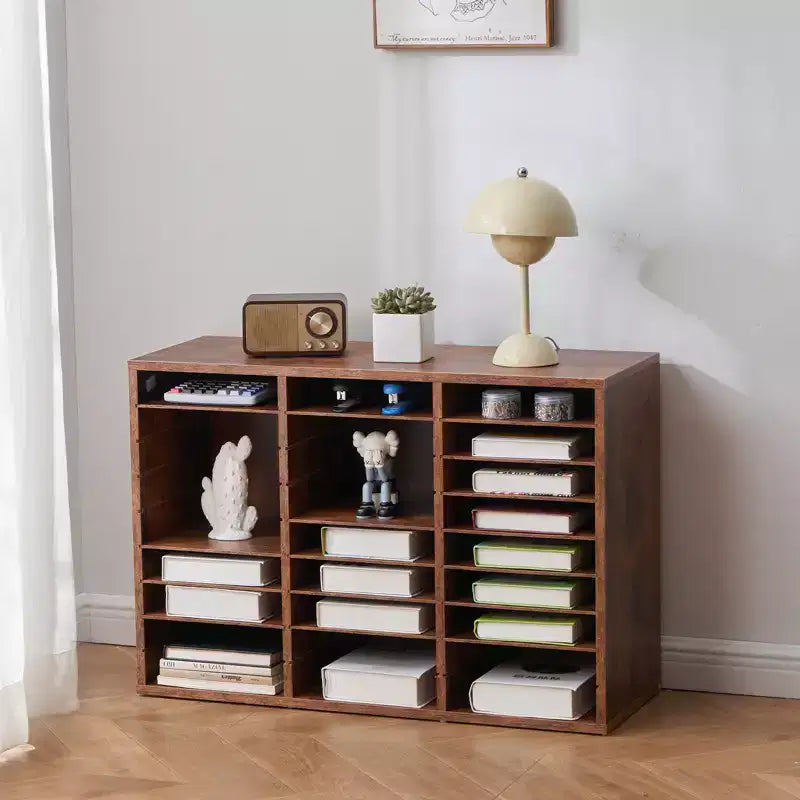 Literature Organizer, 27 Compartments Office Mailbox with Removable Shelves, Wood Mailbox Sorter, Brown
