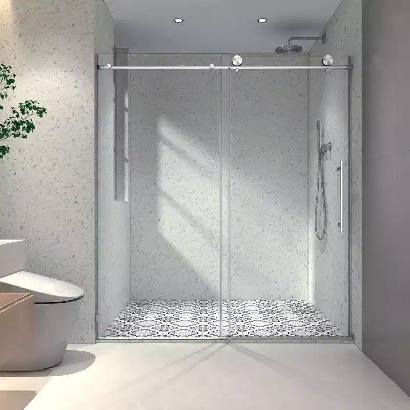 PexFix 76 in.x 60 in. Frameless Single Sliding Shower Door 8mm Tempered Glass With Adjustable Soft Closing Design for Spa Bathroom Brushed Nickel