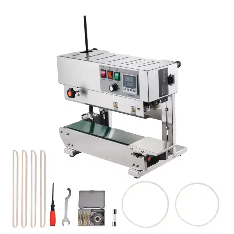 VEVOR Continuous Bag Band Sealing Machine, 0.24-0.47 in/6-12 mm Seal Width, Stainless Steel Bag Sealer for 0.02-0.8 mm Plastic Bags Films,Silver