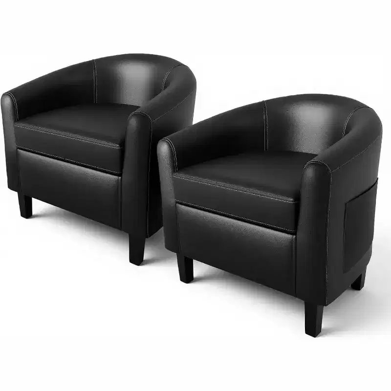 Living Room Chairs Accent Barrel Chairs Set of 2 Faux Leather Club Armchairs with Soft Padded Seat for Bedroom Waiting Reading Room