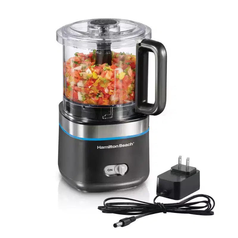 Hamilton Beach Cordless Food Chopper 4 Cup 72880: 1-Year Warranty, Dishwasher-Safe, Black, 12W, Electric Slicer
