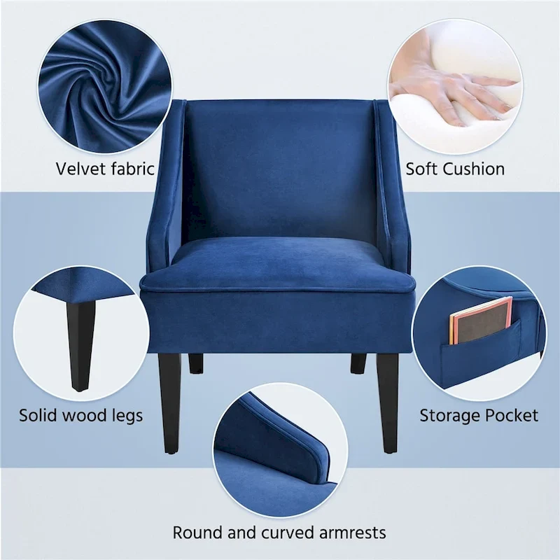 Modern Velvet Fabric Accent Chair with Rubberwood Legs &ndash; Upholstered Living Room Chair