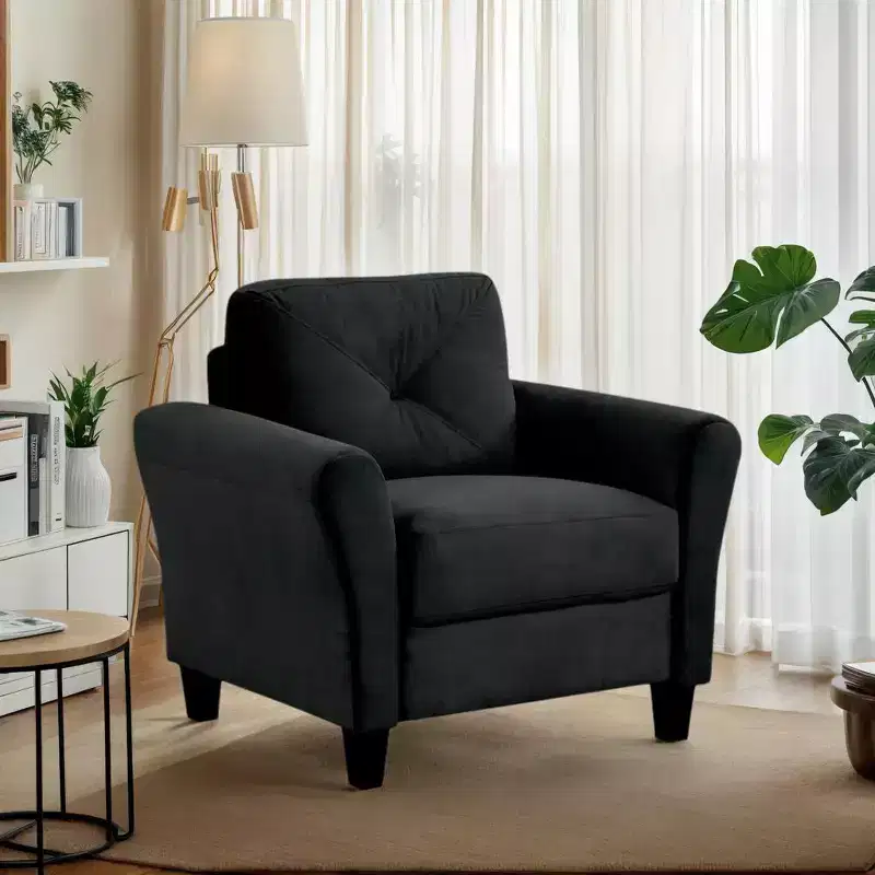 PexFix 35 L x 32.75 H Velvet Upholstered Single Sofa Chair with Button Tufted Backrest Modern Armchair for Living Room Bedroom Office Black