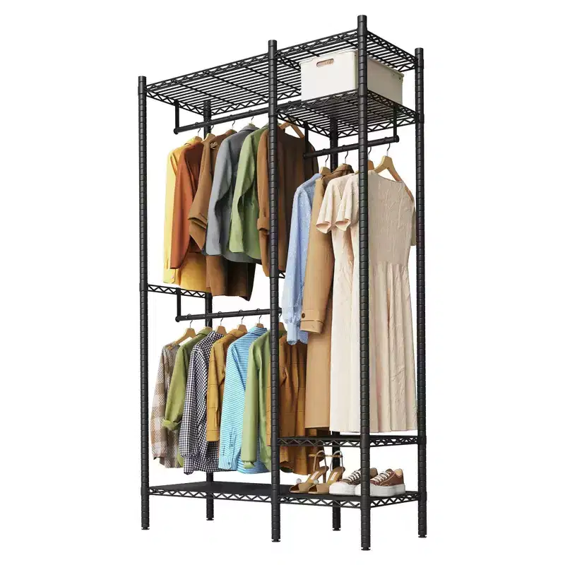Coolmee Heavy Duty Garment Rack 1210 LBS, Commercial Clothing Rack with Shelves, Extra Large Freestanding Wardrobe, Adjustable Metal Storage Rack