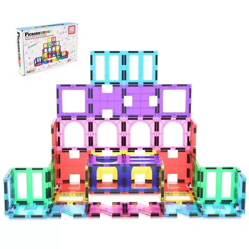 PICASSO-TILES Magnetic Tiles for Kids  42PCS STEM Building Set, Educational Construction Toy, Creative Learning Kit, Hands-On Magnet Blocks