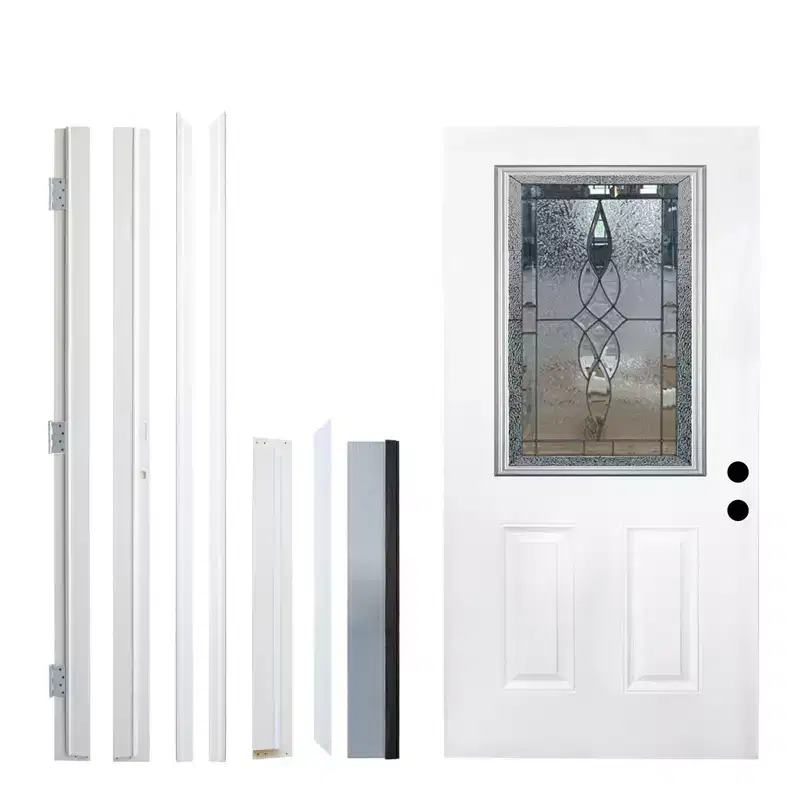 PexFix 36x80 Fiberglass Entry Door Decor Glass Door Primed Knock-Down Left Hand Inswing Door 2-Panel White Fiberglass Entrance Door