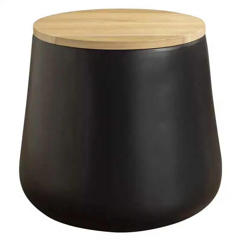 LeisureMod Orunel Modern Storage End Table - Fiberstone Base with Removable Wood Top
