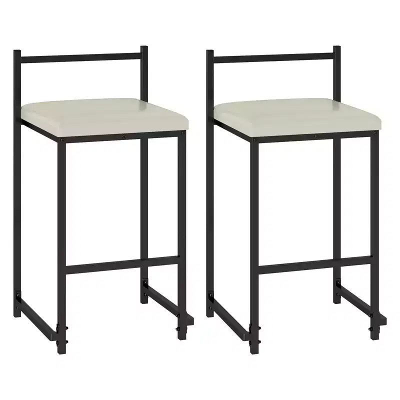 Costway 26'' Stackable Counter Height Bar Stools Set of 2 w/Back Metal Frame & Footrest Black