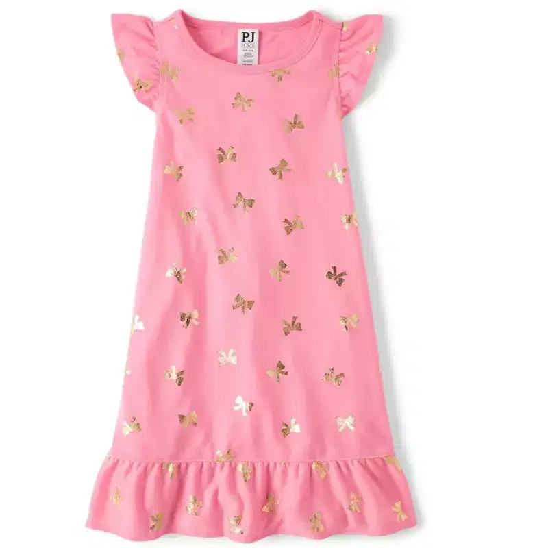 The Children's Place Girls Sleeveless Foil Bow Ruffle Nightgown