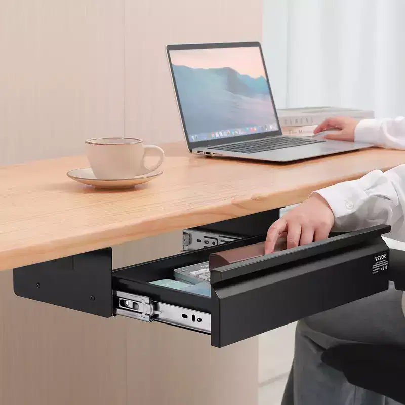 16" Under Desk Drawer Slide Out, Pull-Out Hidden Desktop Storage Organizer, 17x9x4 in, Black