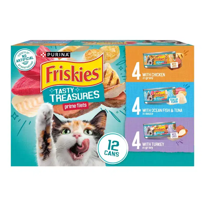 Purina Friskies Tasty Treasures Prime Fillets Ocean Fish, Chicken & Turkey Wet Cat Food - 5.5oz cans