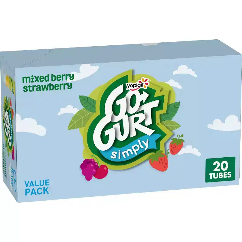 Yoplait Simply Go-Gurt Mixed Berry/Strawberry Fat Free Kids' Yogurt - 40oz/20ct