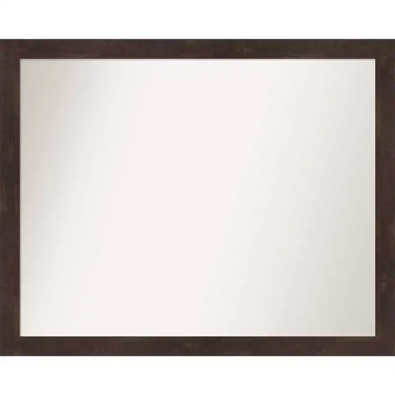 31 x 25 Non-Beveled Fresco Dark Walnut Wood Wall Mirror - Amanti Art: Modern Rectangular Design, Includes Mounting Hardware