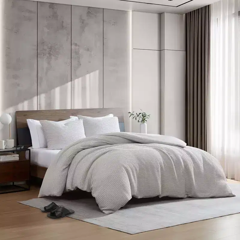 Kenneth Cole New York Textured Duvet Cover & Sham Sets (Solid Waffle-Grey)-King