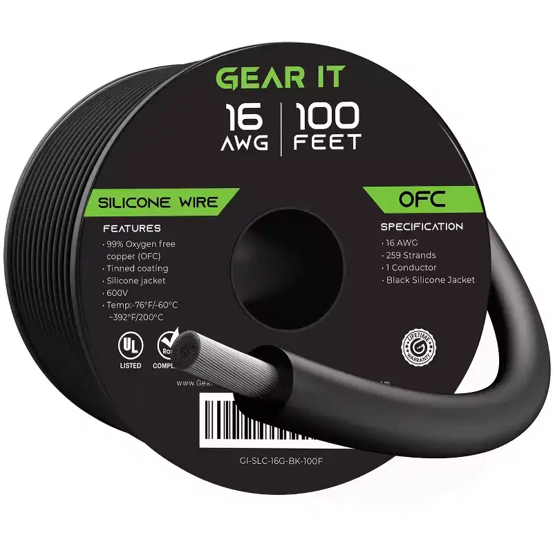GEARit 14AWG 600V Tinned OFC Stranded Silicone Wire, Black