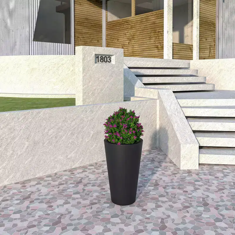 LeisureMod Pebble Fiberstone Tapered Round Planter Pot with Drainage Holes, Weather-Resistant for Indoor/Outdoor Use
