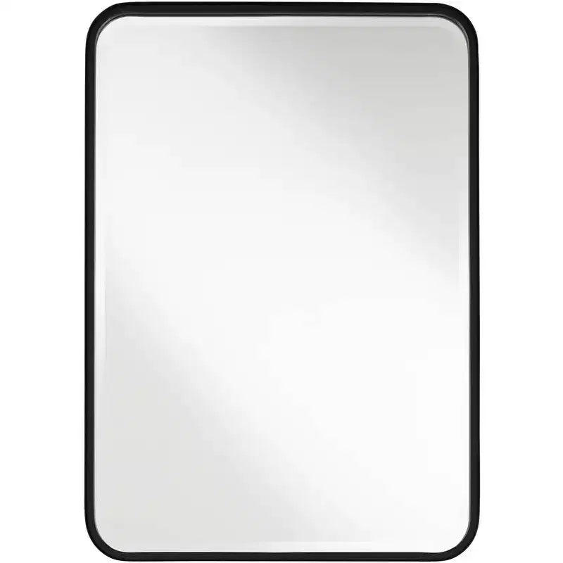Rounded Edge Rectangular Vanity Wall Mirror Modern Beveled Black Iron Frame 24 Wide for Bathroom Bedroom Living Room Home Entryway