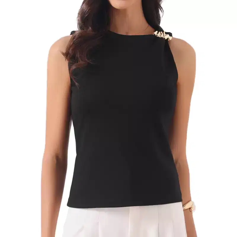INSPIRE CHIC Women's Sleeveless Crew Neck 2026 Summer Shoulder Embellishments Trendy Casual Tops