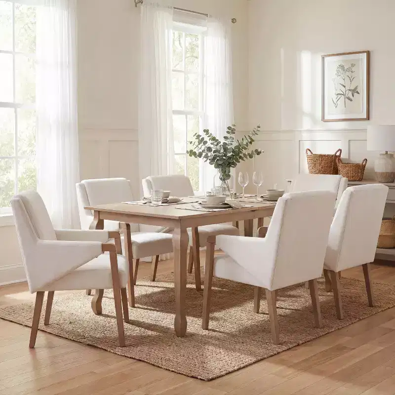 Christopher Knight Home Misaw 7 Piece Mid-Century Modern Upholstered Dining Chairs with Expandable Table