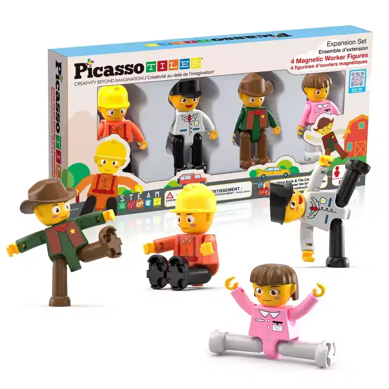 PICASSO-TILES Profession Character Action Figures Toy, Toddler Pretend Play Magnet Expansion Add-On, STEM Educational Building Block Tiles for Kids