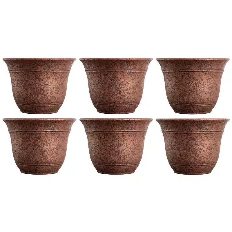 Listo SRA13001P05 13-Inch Round Outdoor Decorative Fade Resisting Resin Plastic Sierra Planter for Flowers and Succulents, Rustic Redstone (6 Pack)