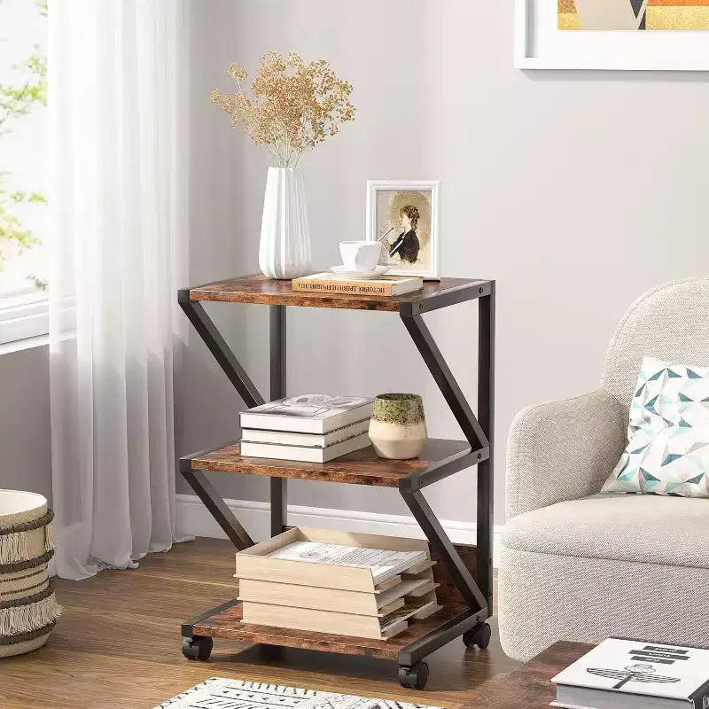 3-Tier Rolling Cart on Wheels �C Industrial Storage Shelf, Particle Board