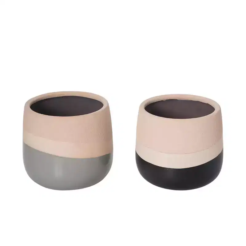 Transpac Stoneware Black and Ivory Planter Set of 2 for Spring Home Decorations Perfect for Spring and Summer