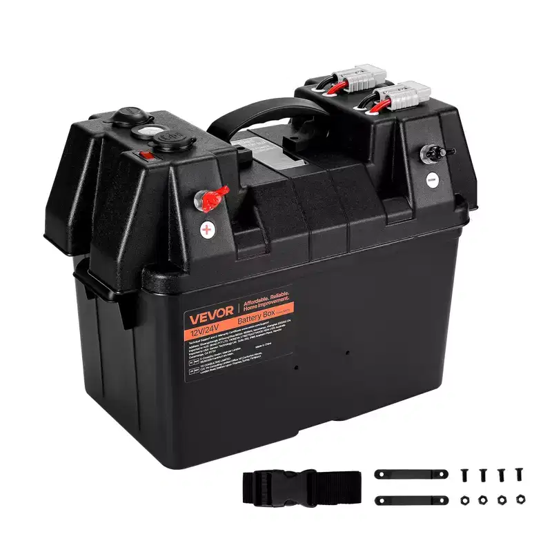 VEVOR Battery Box, Group 24/31 Trolling Motor Battery Box, 12V/24V Marine Batteries Case with PP Shell and Dual Straps, Smart Batteries Case, Black