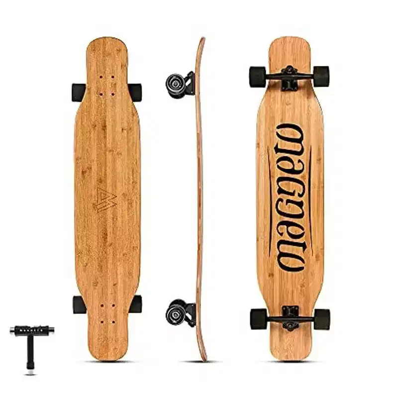 Magneto Bamboo Carbon Fiber Longboard Skateboard- 46 x 9.5, Cruising, Carving, Downhill and Dancing, Kicktails & Tricks