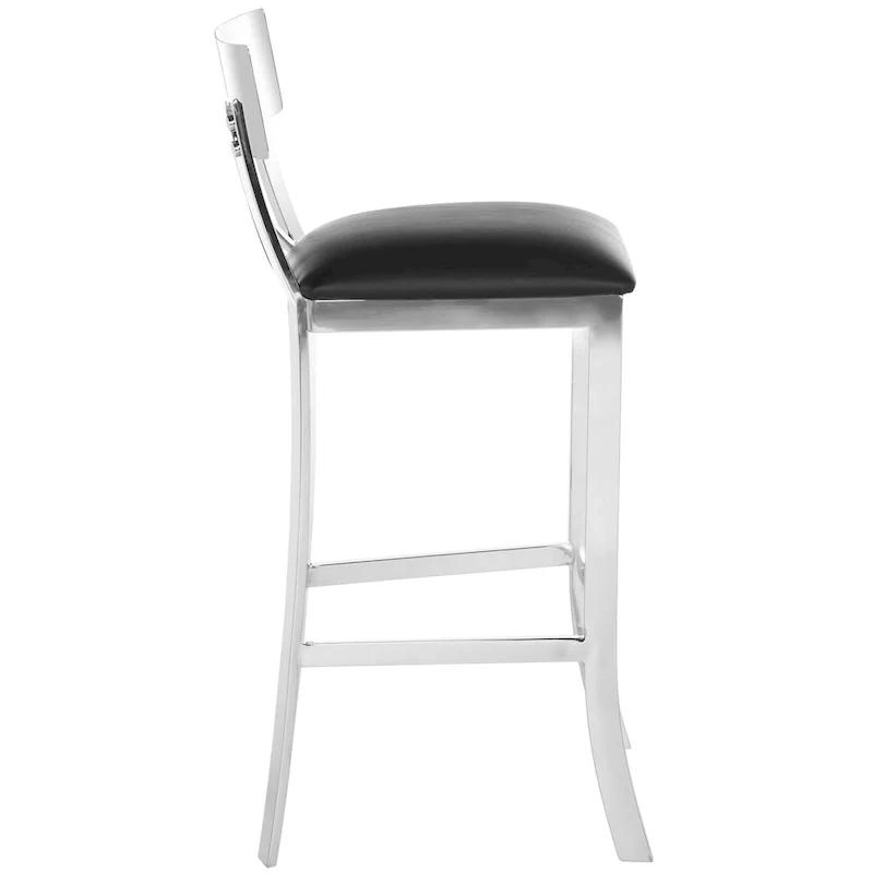 30" Cross Back Bar Stool, Chrome/Black PU, Single Seat
