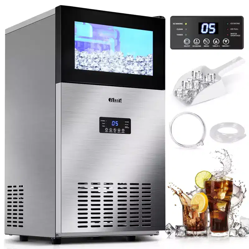 Denjol Stainless Steel Ice Maker - 130LBS per Day, 35LBS Storage, Compact Countertop Design