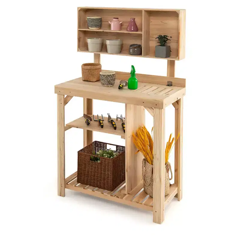 Costway Garden Potting Table Outdoor Potting Bench Wooden Workstation w/Storage Shelf