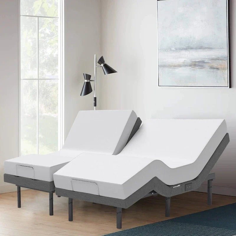 Adjustable Bed Frame with 14-Inch Hybrid Mattress, Dual Massage, USB, App Control, Remote - Split King