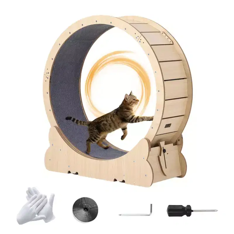 35.4 Inch Cat Exercise Wheel for Indoor Cats, Large Cat Treadmill Wheel with Detachable Carpeted Runway, Versatile Cat Toy Running Wheel Treadmill
