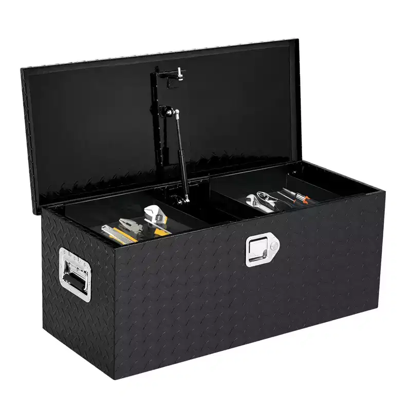 Heavy Duty Aluminum Truck Bed Tool Box - Diamond Plate Underbody Toolbox - Sliding Shelf, Side Handle, Lock Keys, Waterproof Storage Organizer
