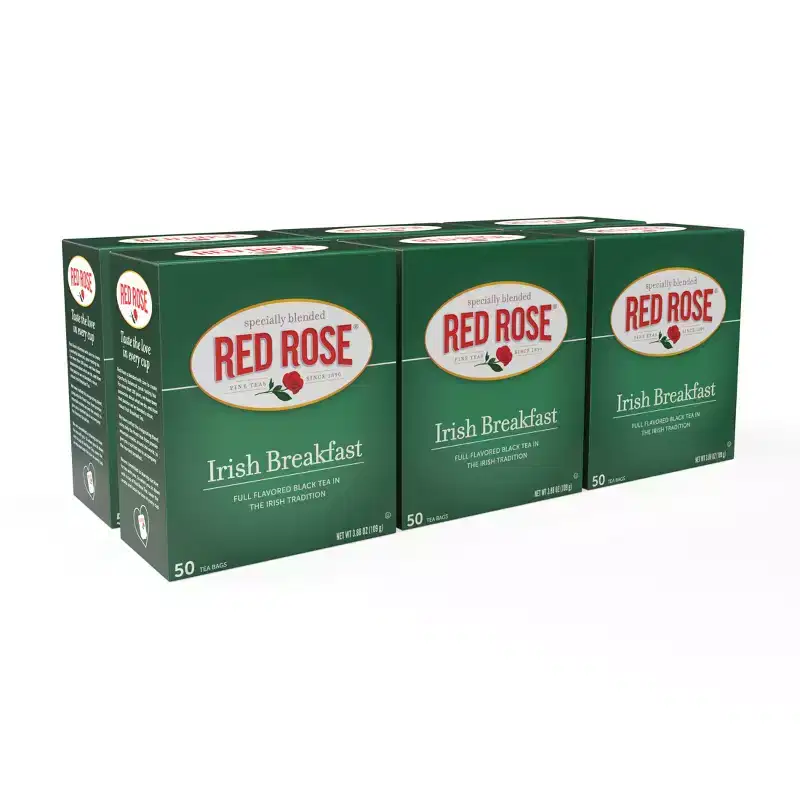 Red Rose Irish Breakfast Tea Black Tea with 50 Individually Wrapped Tea Bags Per Box (Pack of 6)