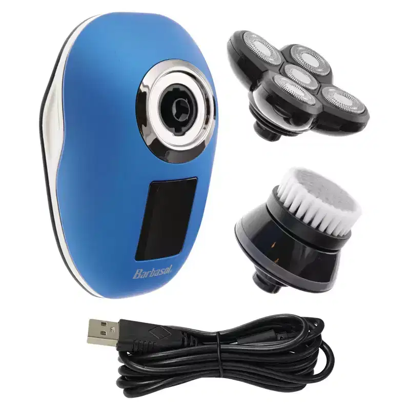 Barbasol LCD Display Rechargeable Head Shaver Set with a Cleaning Buffing Brush - 4ct: Battery-Powered, Includes Charger, Beard Trimmer