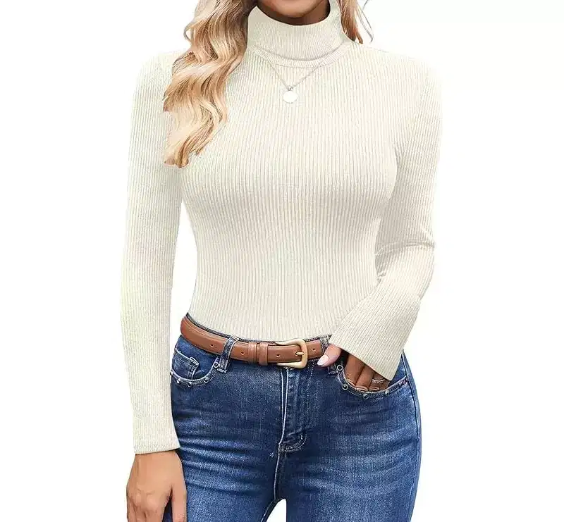 Ekouaer Women's Turtleneck Tops Ribbed Pullover Sweater Long Sleeves Shirts Midweight Thermal Underwear Blouse