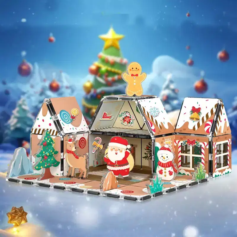 PICASSO-TILES Gingerbread House Magnetic Tiles for Kids  46PCS STEM Construction Building Blocks Educational Toy Set