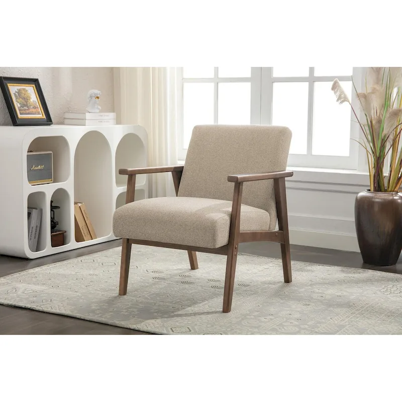 Fabric Accent Armchair with Rubberwood Legs &ndash; Plush Cushions, 330 lb Capacity