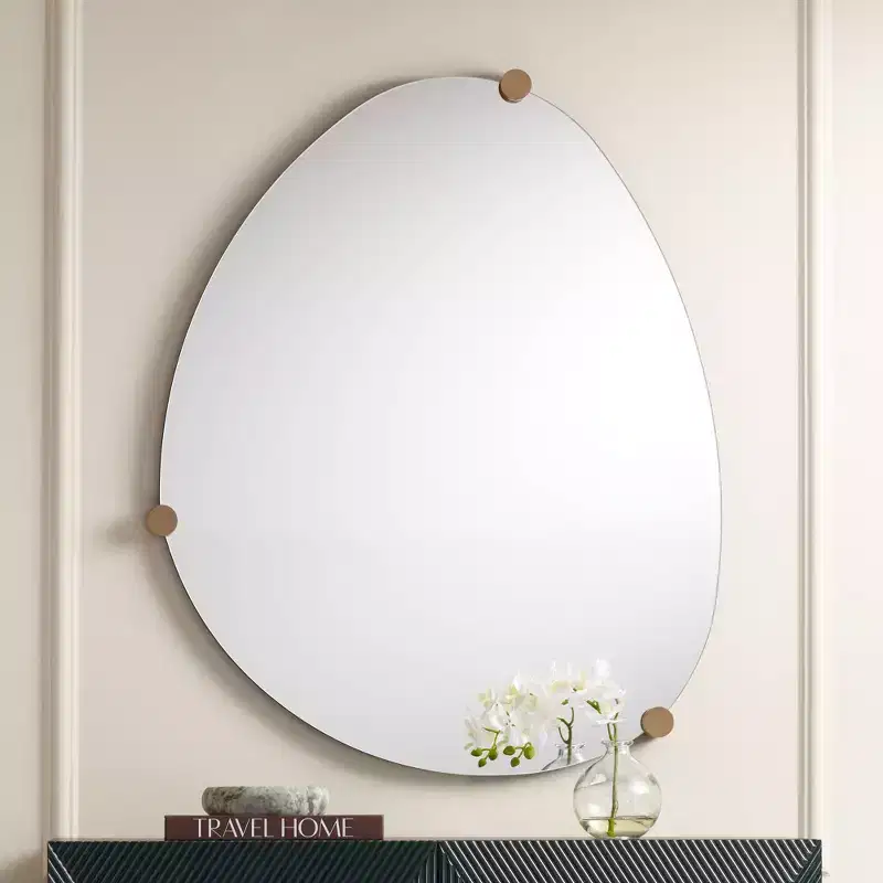 29" x 36" Oblong Wall Mirror, Champagne Finish with 3 Wood Knobs