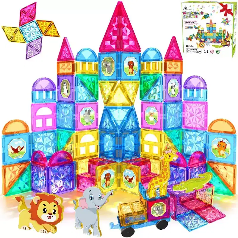 Jasonwell 110PCS Magnetic Tiles Building Set - 3D STEM Toys for Kids Age 3-9, Educational Gift for Toddlers & Preschoolers
