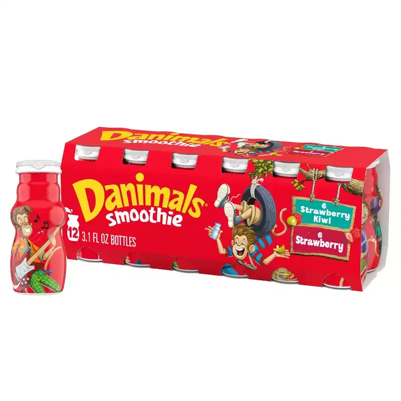 Danimals Strawberry & Strawberry Kiwi Kids' Smoothies - 12ct/3.1 fl oz Bottles
