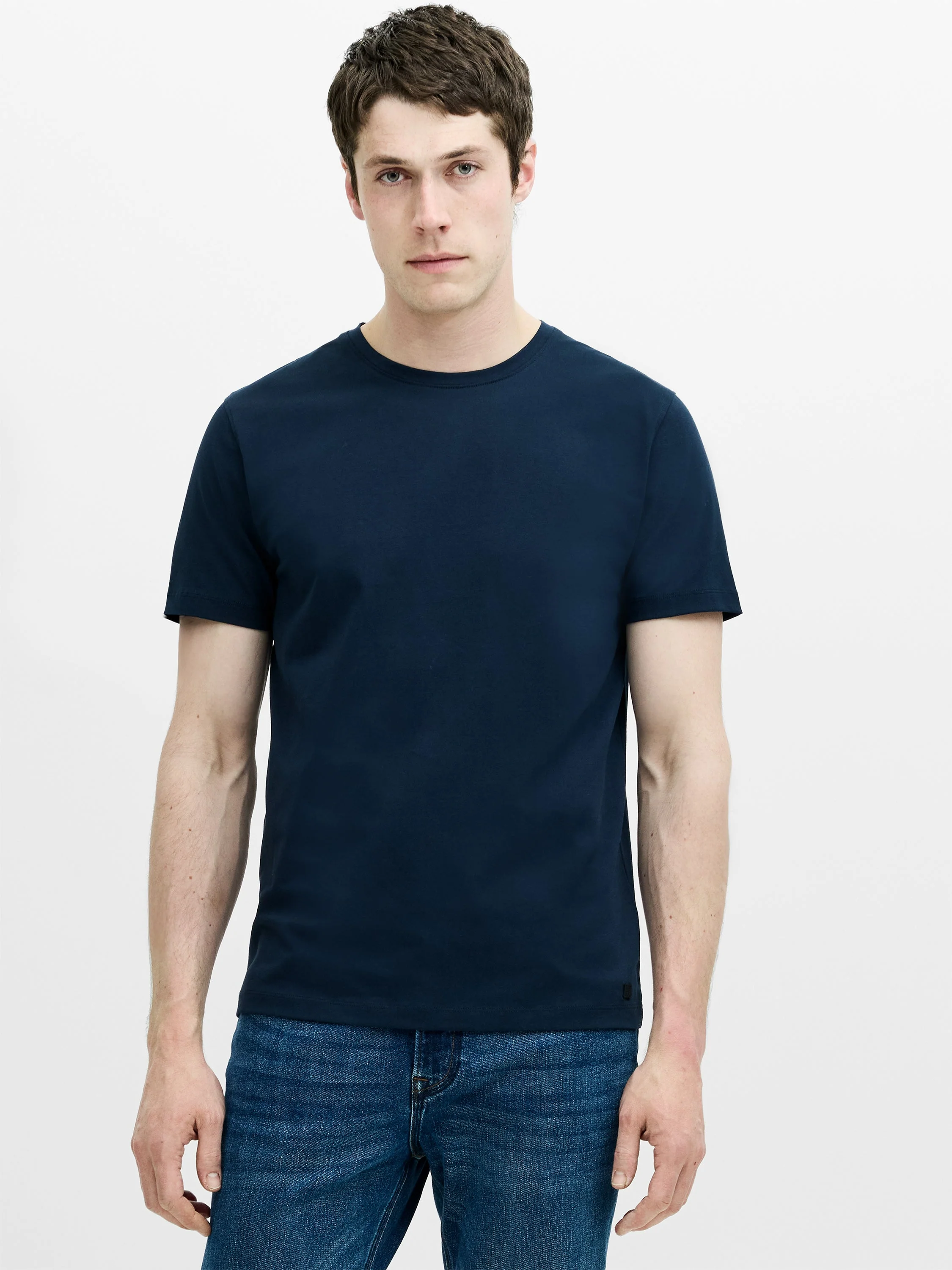 Short Sleeve Ottoman Texture Dark Blue T-Shirt
