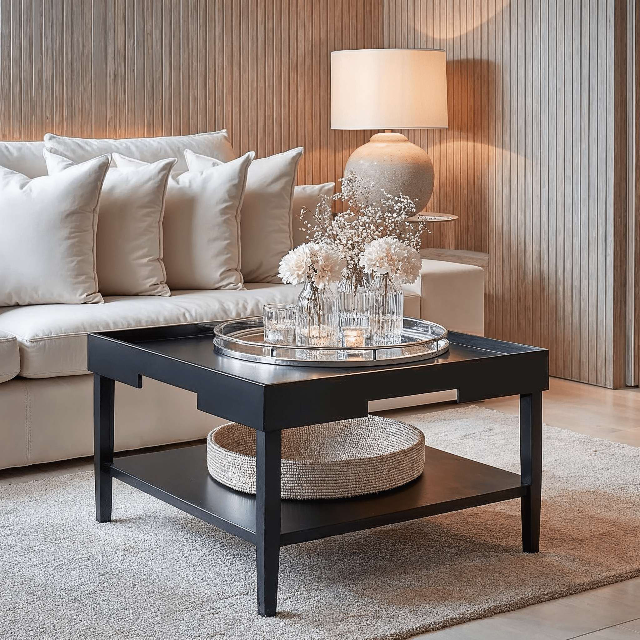 Black Wood Veneer Square Coffee Table