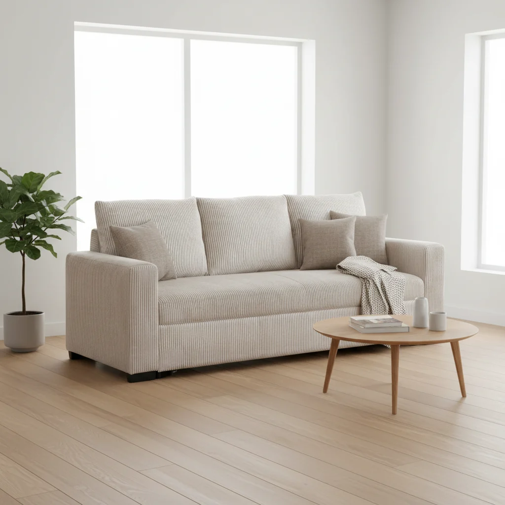 Convertible Sofa Bed, Low Profile Leg, Ivory Corduroy 85 Inch